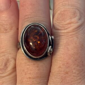 Vintage Sterling Silver Baltic Amber Ring – Size 6